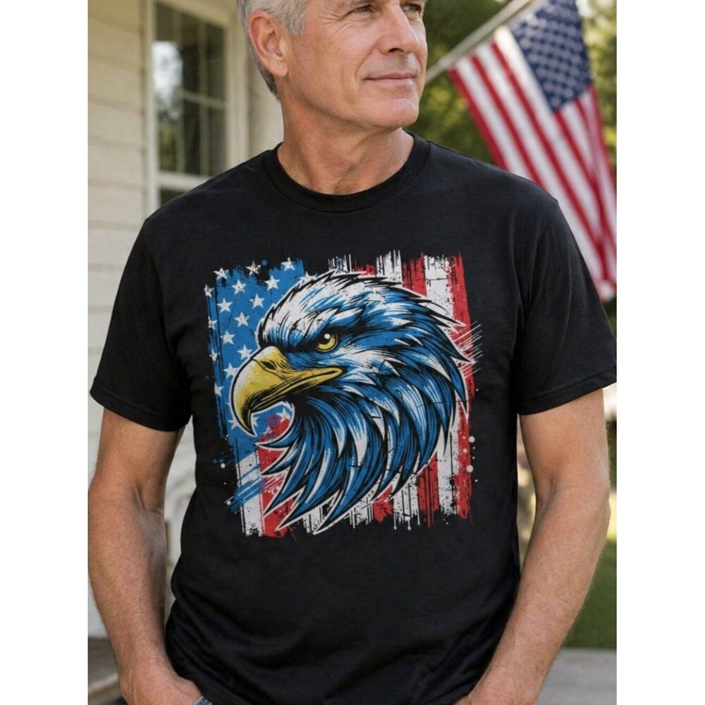 New XL Mens Black T-Shirt American Eagle Red White And Blue Patriotic Cotton Tee
